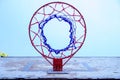 Basketball backboard with a basket on a blue sky,concept of sports