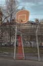 Basketball backboard with the hoop metal ring in outdoor basketball courts Royalty Free Stock Photo