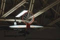 Basketball backboard hoop and net retracted up for storage