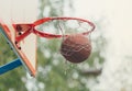 Basketball backboards with a ball in the basket in the summer on city playground Royalty Free Stock Photo