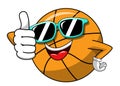 Basketball ball cartoon funny character cool sunglasses thumb up like isolated Royalty Free Stock Photo