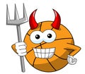 Basketball ball cartoon funny character devil trident horns isolated
