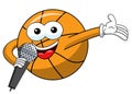 Basketball ball cartoon funny character microphone presenter isolated