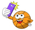 Basketball ball cartoon funny character selfie shot smartphone isolated