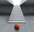 basketball ball on cement floor with stairs leading Royalty Free Stock Photo