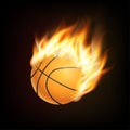 Basketball ball in fire 3D imitation. Fireball in flight