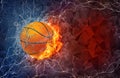 Basketball ball in fire and water Royalty Free Stock Photo