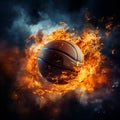 Basketball ball in flames on black, creative sports background Royalty Free Stock Photo