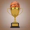 Basketball Ball with Golden Award Trophy Cup. 3d Rendering Royalty Free Stock Photo