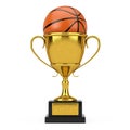 Basketball Ball with Golden Award Trophy Cup. 3d Rendering Royalty Free Stock Photo