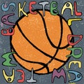 Basketball ball hand drawn poster design. Vector Royalty Free Stock Photo