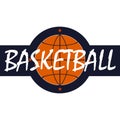Basketball ball icon isolated on white background. Sport logo with text concept. Vector flat illustration Royalty Free Stock Photo