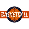 Basketball ball icon isolated on white background. Sport logo with text concept. Vector flat illustration Royalty Free Stock Photo