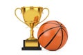 Basketball Ball near Golden Award Trophy Cup. 3d Rendering Royalty Free Stock Photo