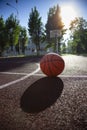 Basketball ball on the outdoors cour