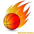 Basketball ball with red orange yellow tone fire in the white background. Logo of Basketball club. Royalty Free Stock Photo