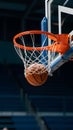 Basketball ball sinks into hoop, victory and achievement concept Royalty Free Stock Photo