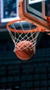 Basketball ball sinks into hoop, victory and achievement concept Royalty Free Stock Photo