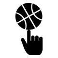 Basketball ball spinning on top of index finger icon black color vector illustration flat style image Royalty Free Stock Photo