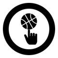 Basketball ball spinning on top of index finger icon in circle round black color vector illustration flat style image Royalty Free Stock Photo