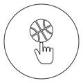 Basketball ball spinning on top of index finger icon in circle round outline black color vector illustration flat style image Royalty Free Stock Photo