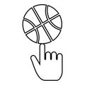 Basketball ball spinning on top of index finger icon outline black color vector illustration flat style image Royalty Free Stock Photo