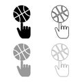 Basketball ball spinning on top of index finger icon outline set black grey color vector illustration flat style image Royalty Free Stock Photo