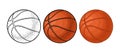 Basketball ball. Vector color engraving illustration. Isolated on white background. Royalty Free Stock Photo