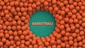 Basketball balls background. Many orange basketball balls on court rubber flooring