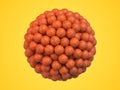 Basketball balls in shape of sphere. Many orange basketball balls arranged in sphere shape on yellow background