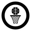 Basketball basket and ball Hoop net and ball icon in circle round black color vector illustration flat style image Royalty Free Stock Photo