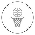 Basketball basket and ball Hoop net and ball icon in circle round outline black color vector illustration flat style image Royalty Free Stock Photo