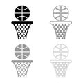 Basketball basket and ball Hoop net and ball icon outline set black grey color vector illustration flat style image Royalty Free Stock Photo