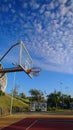 Basketball basket in basketball court under blue bright sky in Kaohsiung