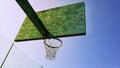 Basketball basket, in the bright rays of illumination