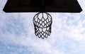 Basketball basket seen from below, blue and white sky Royalty Free Stock Photo