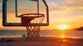 basketball basket at sunset on the beach