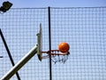 Basketball being shot towards the hoop on the way . Royalty Free Stock Photo