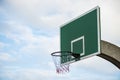 Basketball board with hoop net on blue sky white cloud. Royalty Free Stock Photo