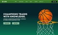 Basketball Champions Trains with Knowledge Game App or Responsive Template Design with Basketball Goal in Hoop