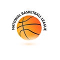 Basketball championship logo design. National basketball league. Professional sport logotype. Orange color ball, vector