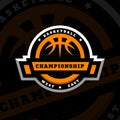 Basketball championship, sports logo, emblem on a dark background. Vector illustration.