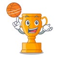 With basketball character gold trophy award for competition