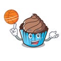 With basketball chocolate cupcake character cartoon