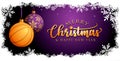 Basketball Christmas balls - Snow frame - Greeting Card - Purple Background Royalty Free Stock Photo