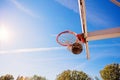 Basketball close up, basketball bal in hoop at sunny day