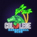 Basketball college neon design or emblem. Vector. Concept for shirt, print, stamp or tee. Vintage typography design with