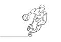 Basketball continuous one line drawing vector illustration. Athlete player dribbling a ball on the game play Royalty Free Stock Photo