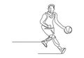 Basketball continuous one line drawing vector illustration. Athlete player dribbling a ball on the game play Royalty Free Stock Photo