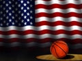 Basketball on Court with American Flag Royalty Free Stock Photo